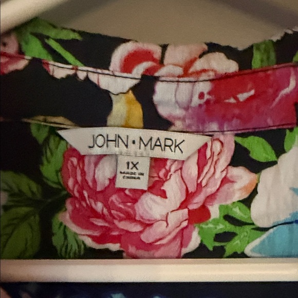 Happy John Mark Black And Multi Color Floral Button Down Shirt 1X - Picture 3 of 4